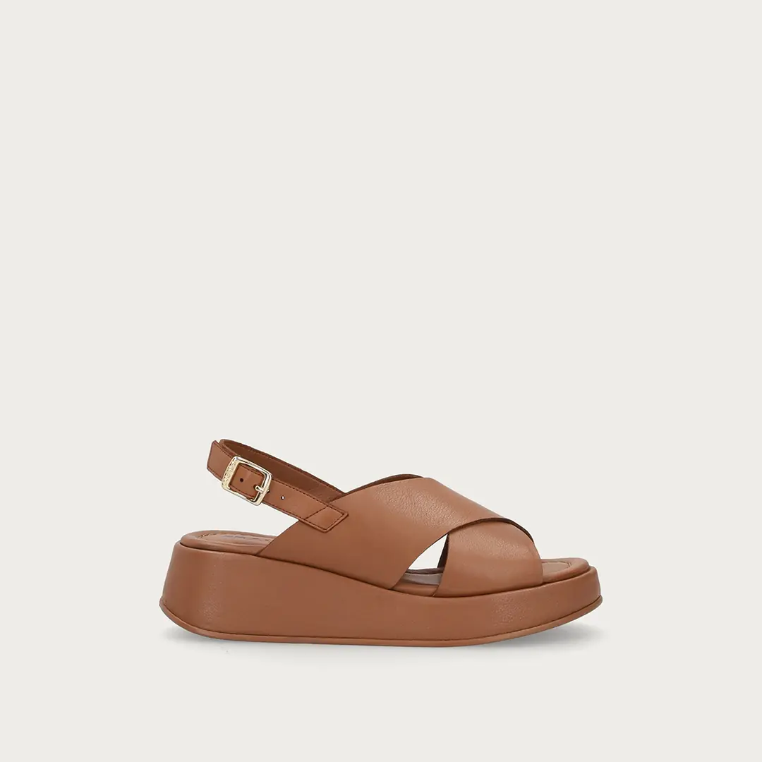 Frau Leather Kadın Dolgu Taban Sandalet - Kahverengi