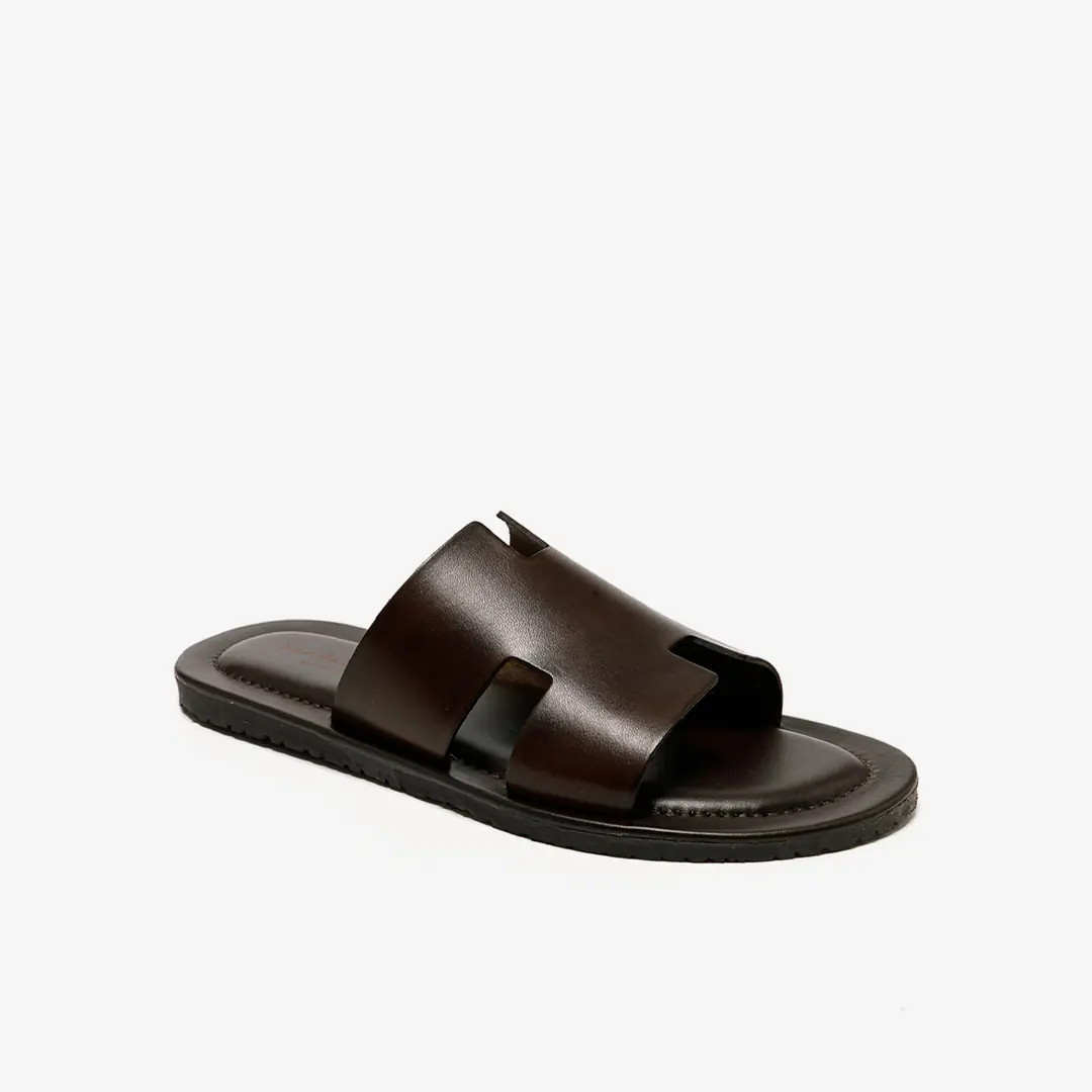 The Sandals Factory Leather Erkek Bantlı Terlik - Kahverengi