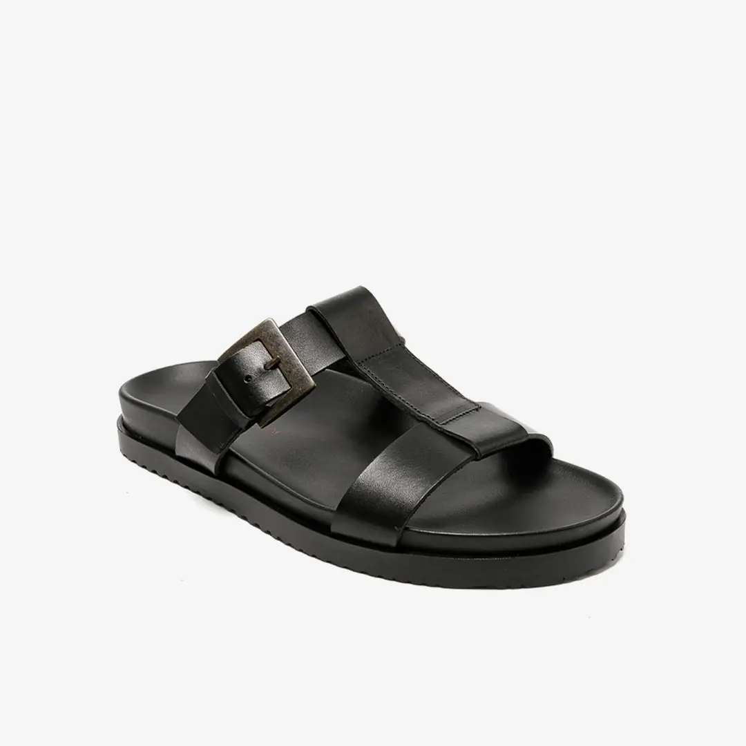 The Sandals Factory Leather Erkek Bantlı Terlik - Siyah