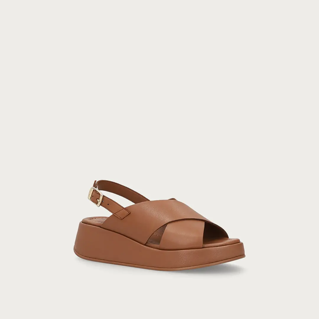 Frau Leather Kadın Dolgu Taban Sandalet - Kahverengi